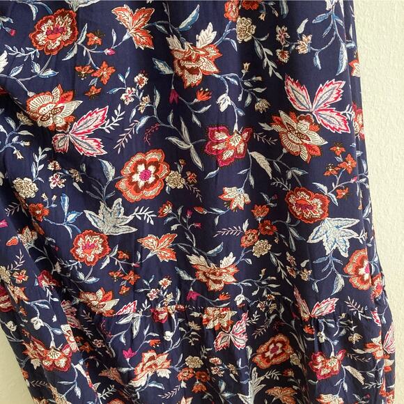 Old Navy Halter Strappy Navy Red Floral Tiered Maxi Dress Size M 100% Rayon - Picture 2 of 5